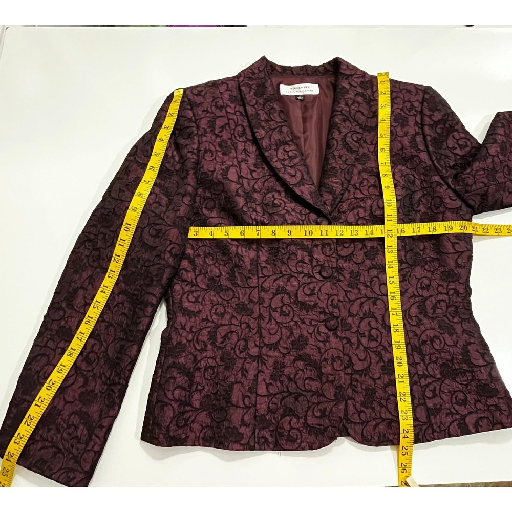 Tahari Blazer Womens 12 Burgundy Floral Jacquard 3-Button Tailored Career 1707 - Picture 5 of 14